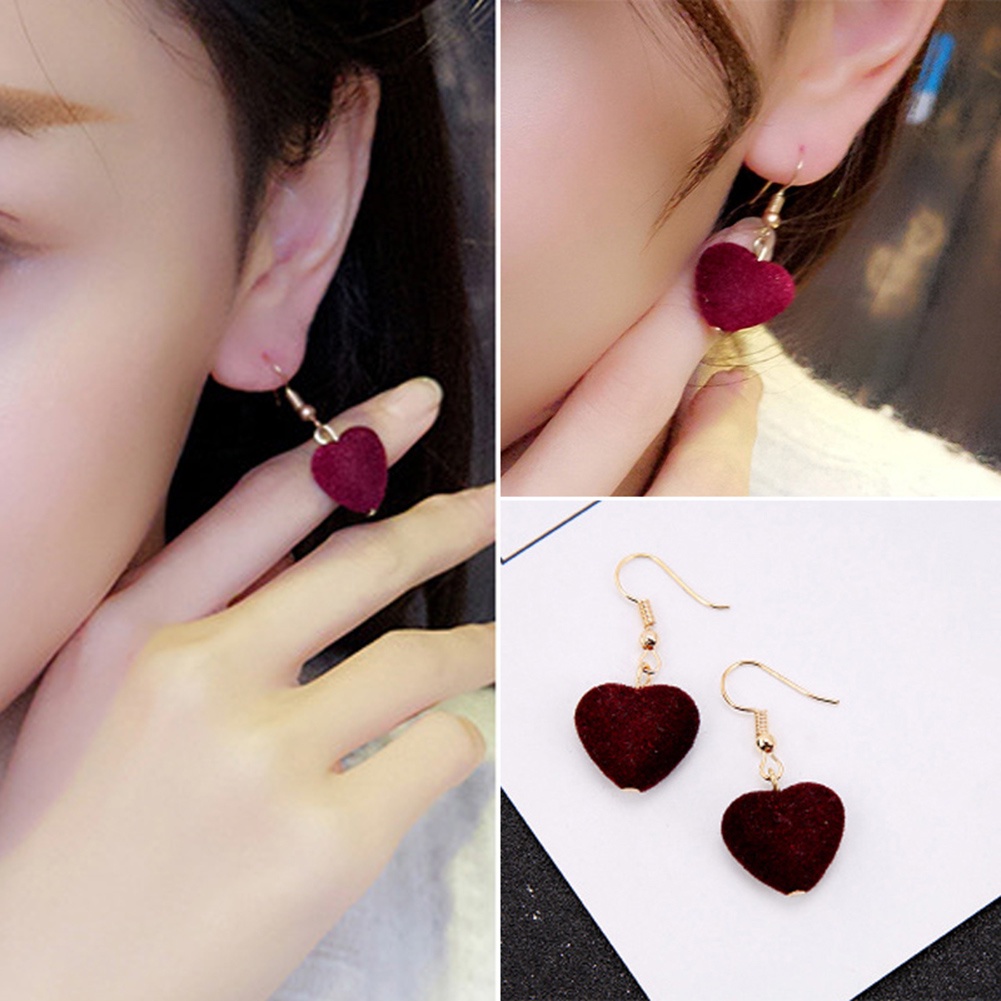 Hu Hu Hu Hu Hu Alat Bantu Pasang Kacamata♡ Anting Kait Gantung Wanita Bahan Velvet Desain Hati Untuk Hadiah