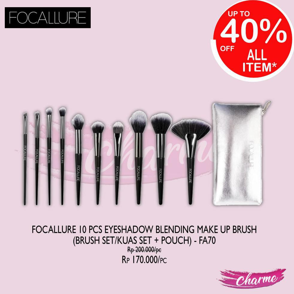 (READY&amp;ORI) Focallure Brush 10 pcs Eyeshadow 10pc Blending Make Up Brush Set/kuas kit Pouch lembut sintetis FA70 FA 70 Kuas Blending