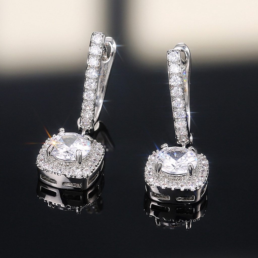 Hu Hu Hu Hu Hu Alat Bantu Pasang Kacamata♡ 1 Pasang Anting Bentuk Persegi Bahan Cubic Zirconia Gaya Korea Untuk Pesta