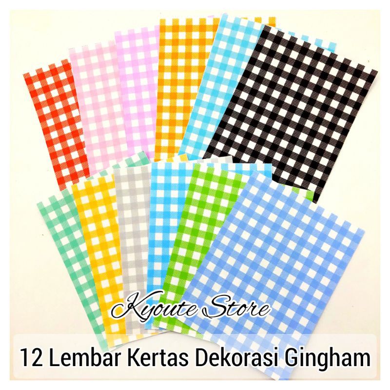 

12 Lembar Kertas Hias Motif Gingham Kotak Warna Dekorasi Scrapbook DIY Jurnal Surat Letter