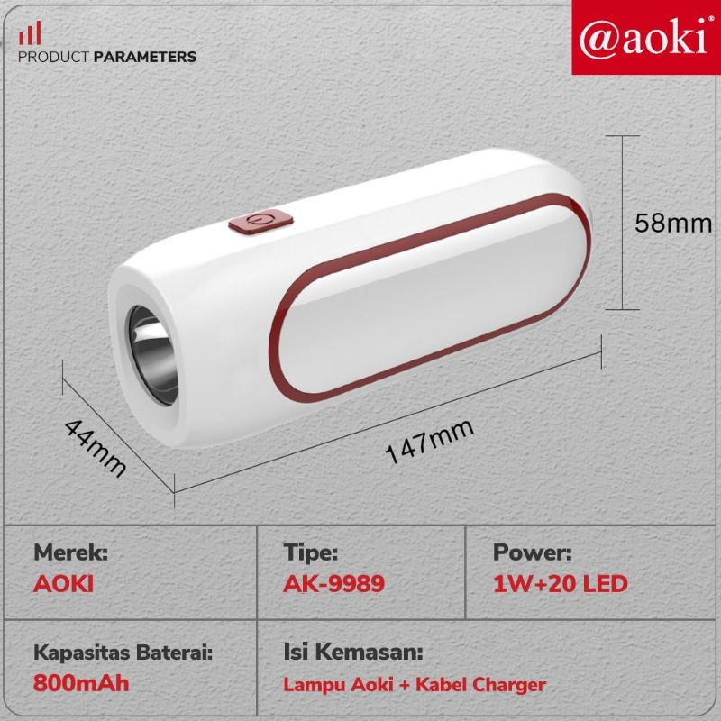 Aoki Lampu Emergency Mini LED 20SMD + Senter 1W AK-9989