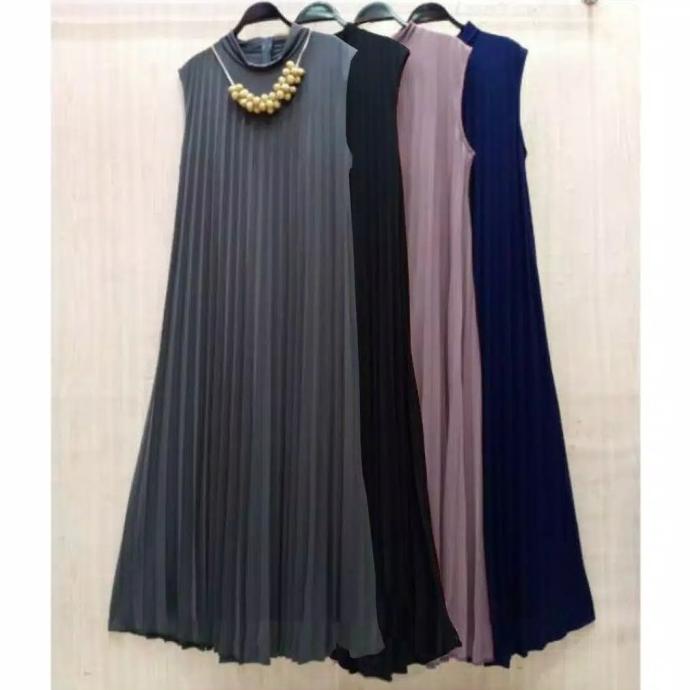 Baju Gamis Wanita Plisket Maxy Lengan Buntung/Tanpa lengan/Gamis kensi