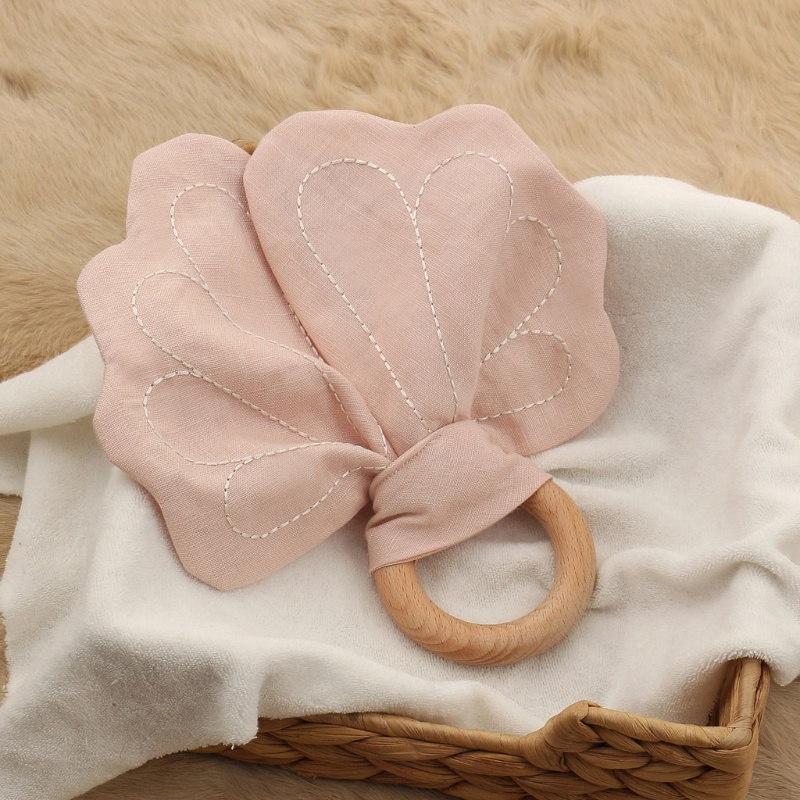 Mary Mainan Rattle Teether Kayu Motif Bordir Bunga Bebas BPA Untuk Stroller Bayi Newborn