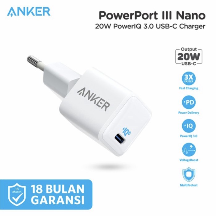 TERBARU/ Anker Powerport III Nano - Wall Charger 20W PD - A2633 - Garansi Resmi - White