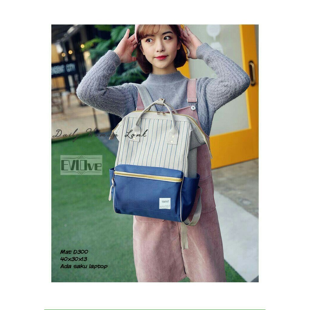 Promo 2024 Ransel Anello Backpack Tas Ransel Wanita Motif Salur Kombinasi Warna