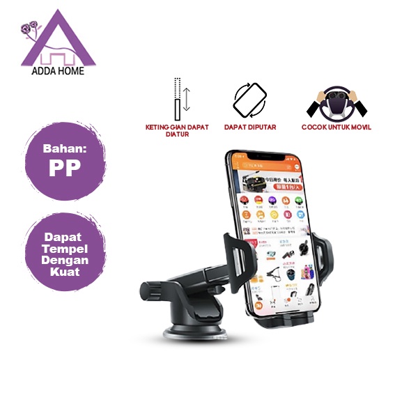 Adda Home - Dudukan Hp Mobil Tempel Kaca Jepit Tripod Handphone Stand For Car