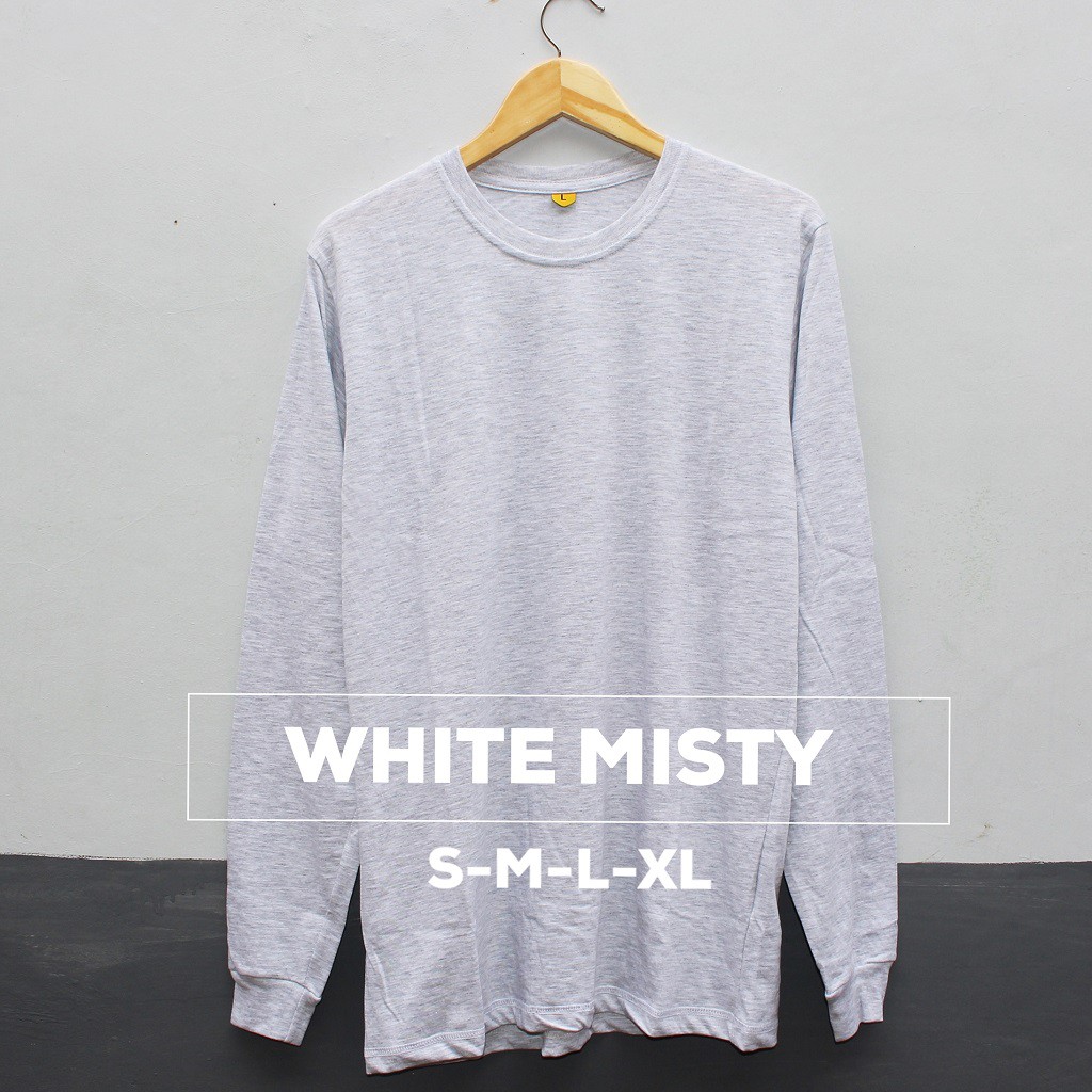 Kaos Polos Lengan Panjang Pria White Misty Cotton Combed 30s - Baju Polos Lengan Panjang Putih Misty