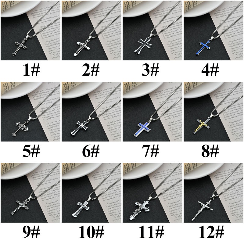 XiaoboACC Kalung Rantai Liontin Salib Bahan Stainless Steel Ukuran Gaya Hip hop Untuk Pria Dan Wanita - 60CM