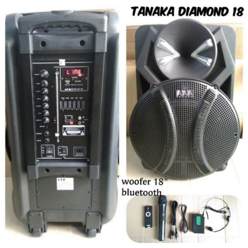 GROSIR SPEAKER PORTABLE AKTIF TANAKA 18 INCH DIAMOND GARANSI RESMI