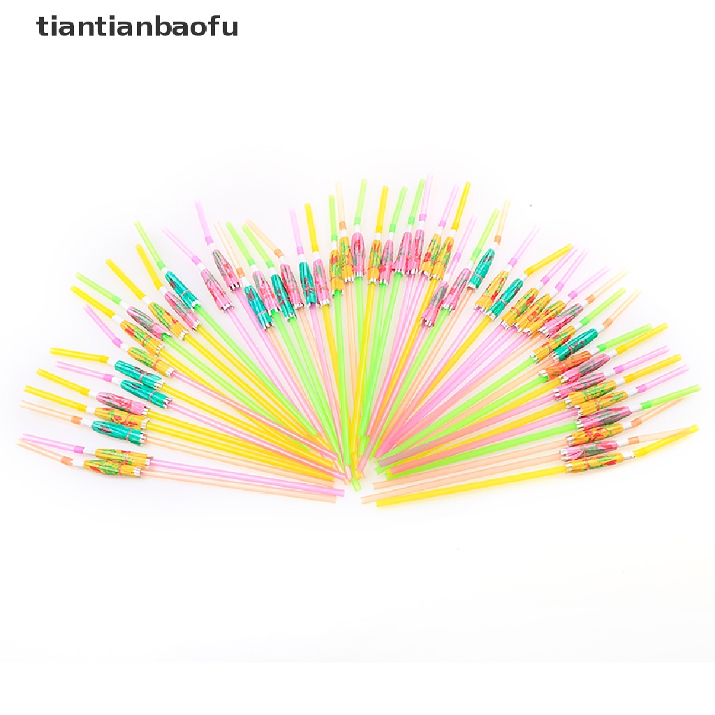 [tiantianbaofu] 50Pcs Fruit Juice Cocktail Straws Beach Party Umbrella Plastic Drinking Straws Boutique