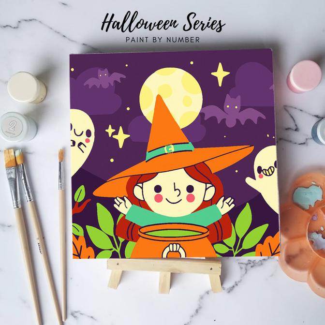 

Paint by number Halloween Witch diy painting canvas 20x20 alat lukis