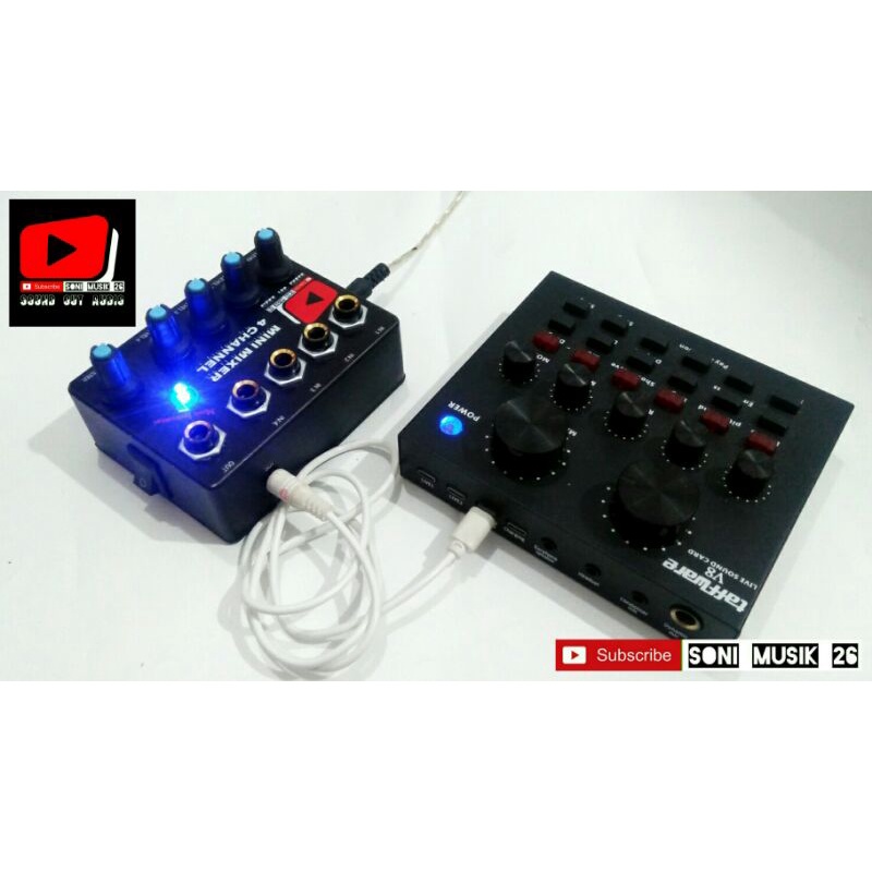 Mini Mixer 4 Channel 2 Output (Bisa Untuk Ke Soundcard V8) 9v