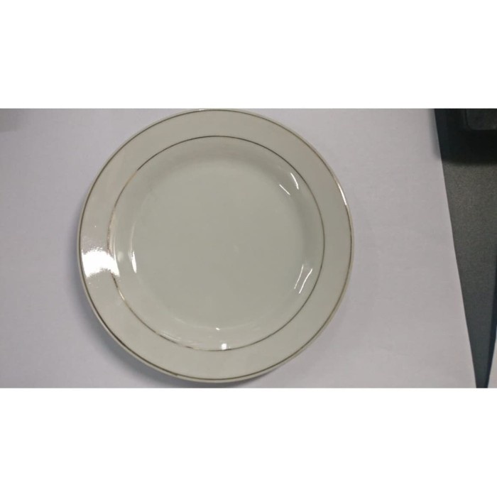 (6 Pc) Piring Ceper Keramik 7" list Emas - Putih