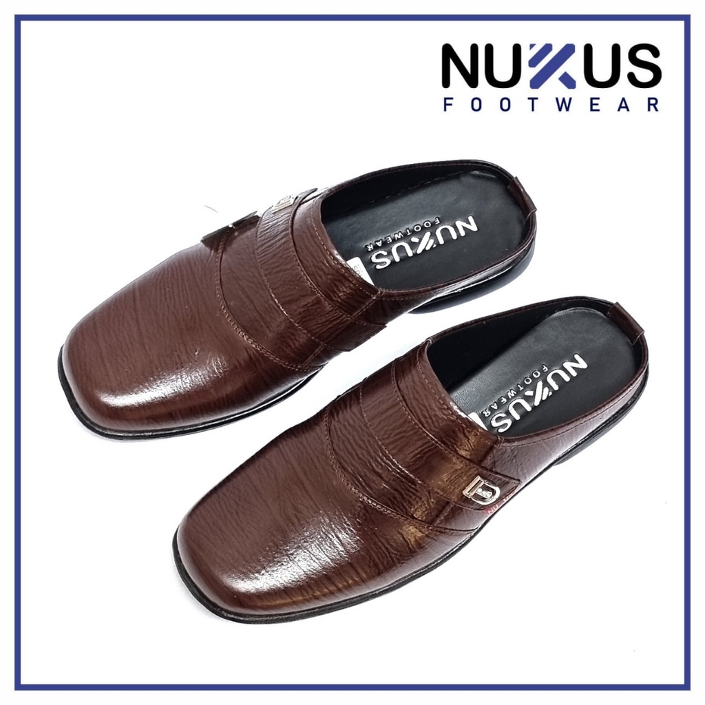 Sandal Slop Pria Kulit Asli Nukus Coklat Tua - SL 61