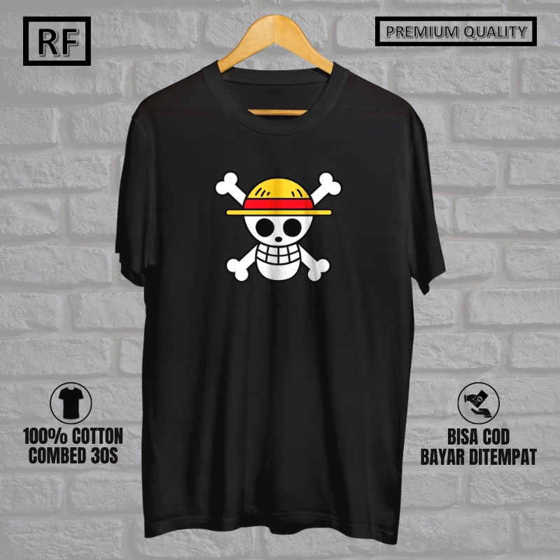 KAOS LUFFY LOGO TENGKORAK BAJU ONE PIECE ANIME JEPANG TSHIRT DISTRO PRIA WANITA PREMIUM MURAH A06