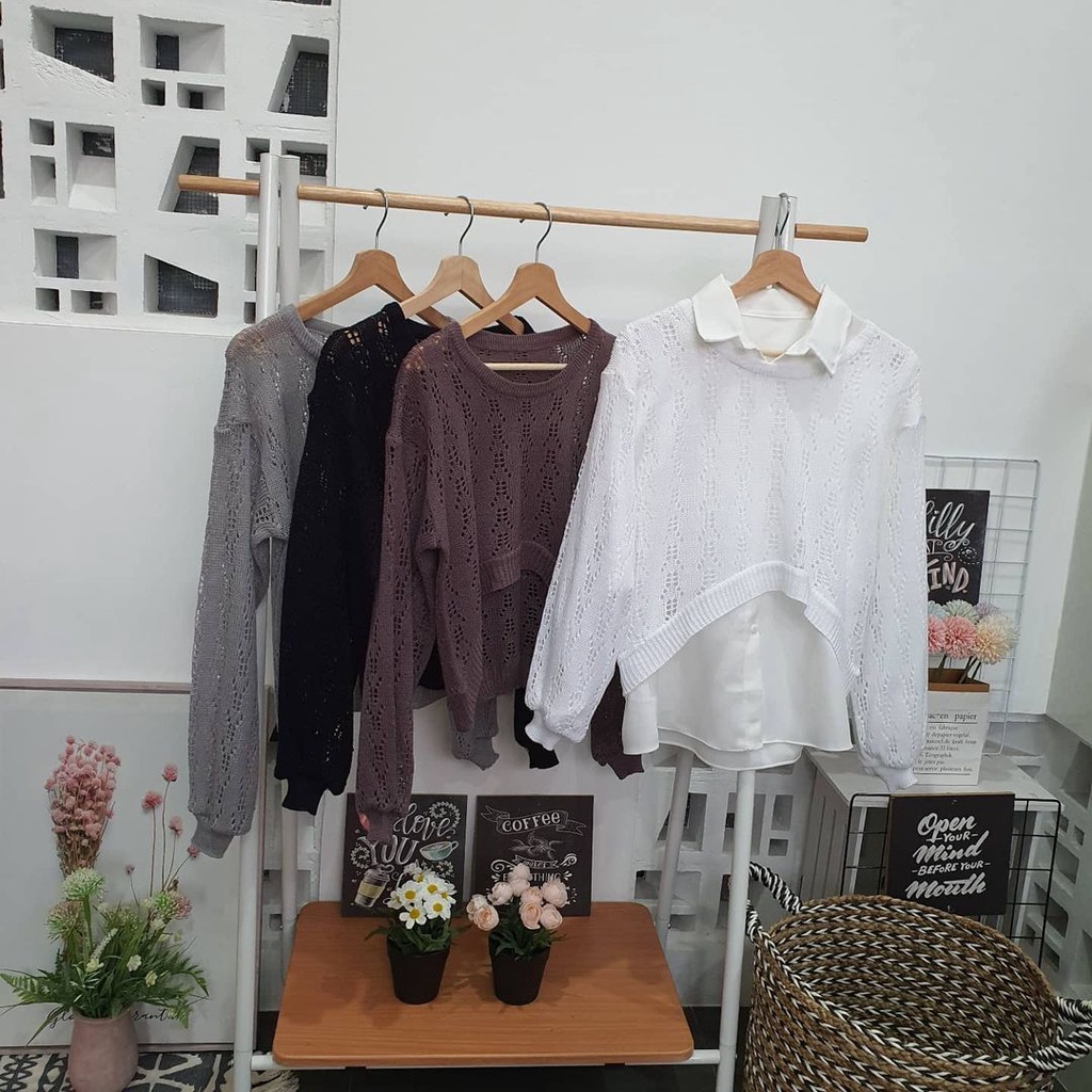 Outwear Cardigan Rajut Wanita Lea Moon Terbaru Model Semi Croptop