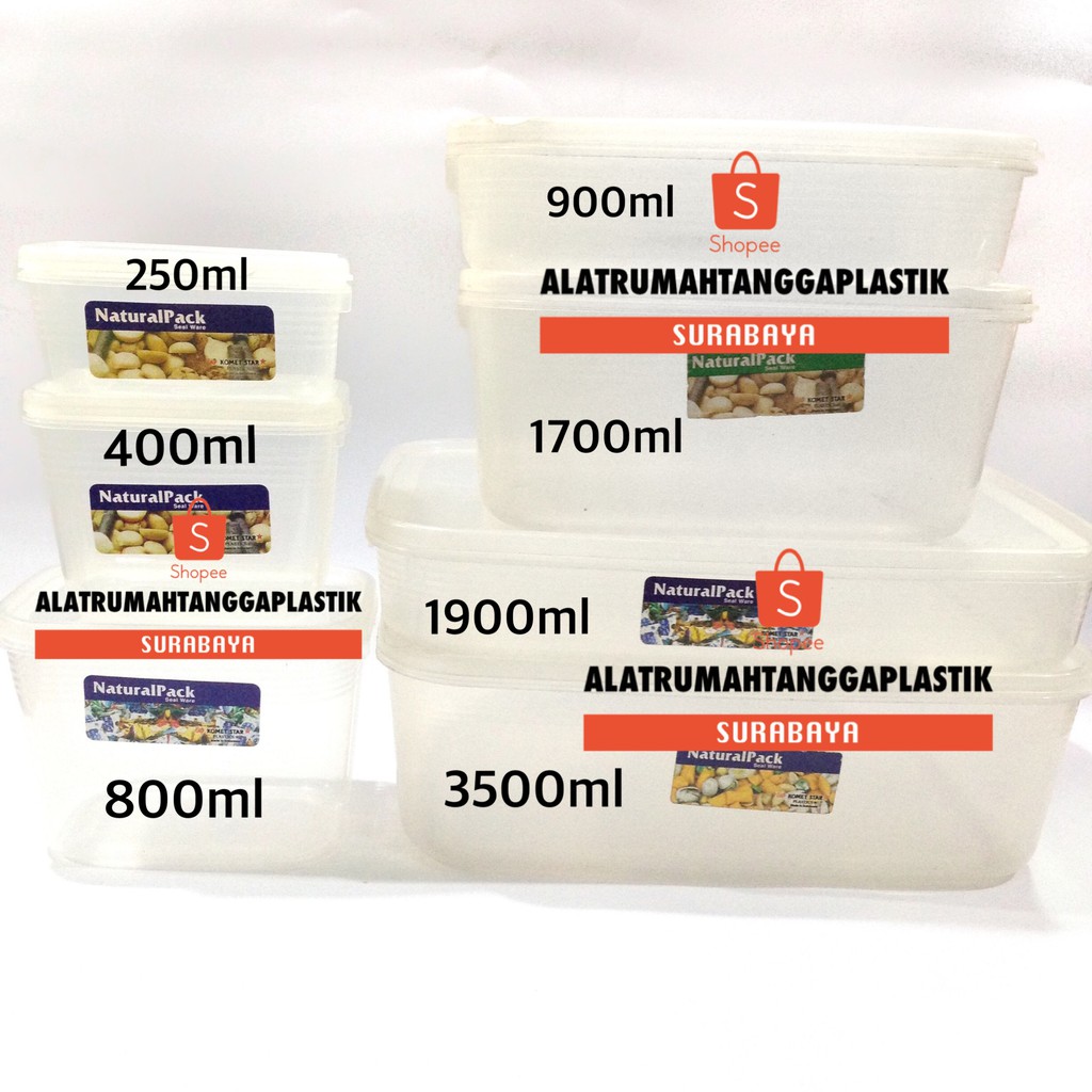 6 pcs Toples Natural Pack 1700 ml / Kotak Makan Plastik / Tepak Makan Plastik / Lunchbox Plastik / T