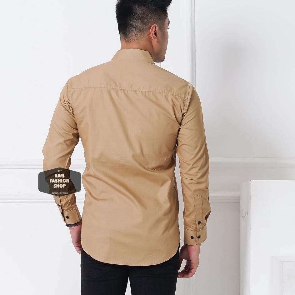 (SUPER SALE) Kemeja Pria Lengan Panjang Polos Khaki Mocca Kemeja Slimfit Kemeja Polos Casual 819 - E