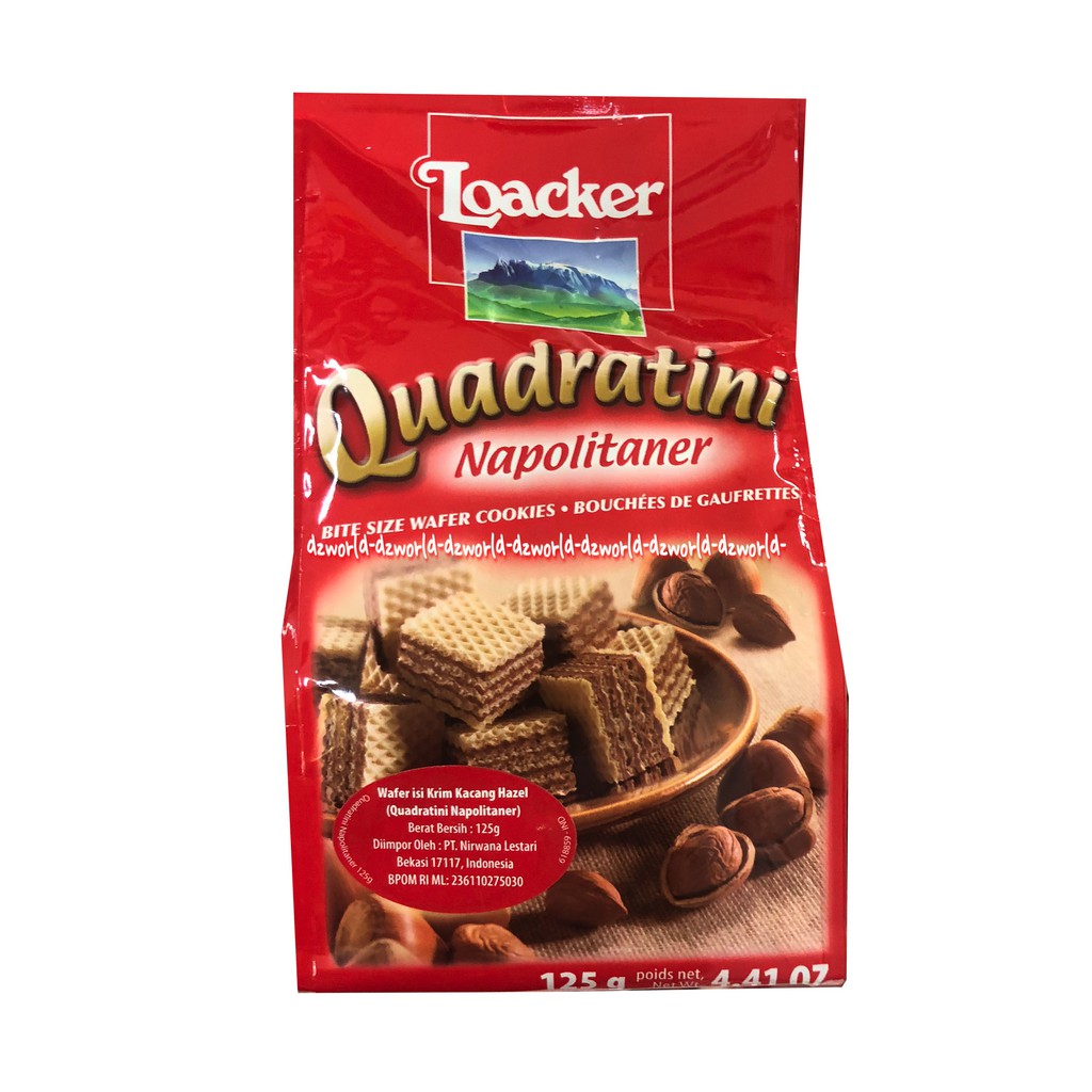 Loacker Quadratini Chocolate Wafer Cookies Rasa Coklat 125gr Biskuit