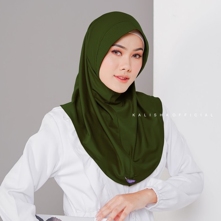 HIJAB SPORTY JERSEY WANITA SPANDEX SPORTY INSTAN VOLLY BADMINTON BASKET FUTSAL BY KALISHA OFFICIAL-ARMY