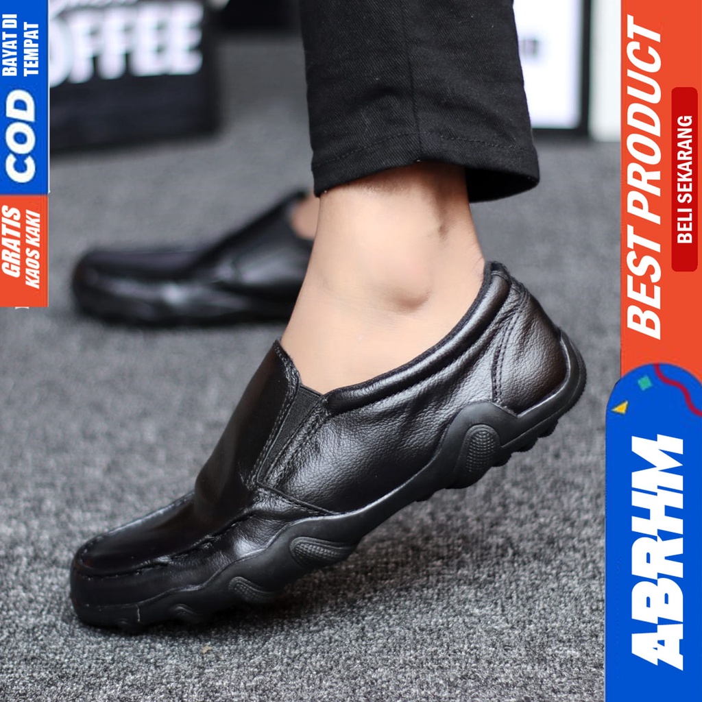 Abrhm Baran - Sepatu Formal Casual Pria Pantofel Kulit Asli Kerja Hitam