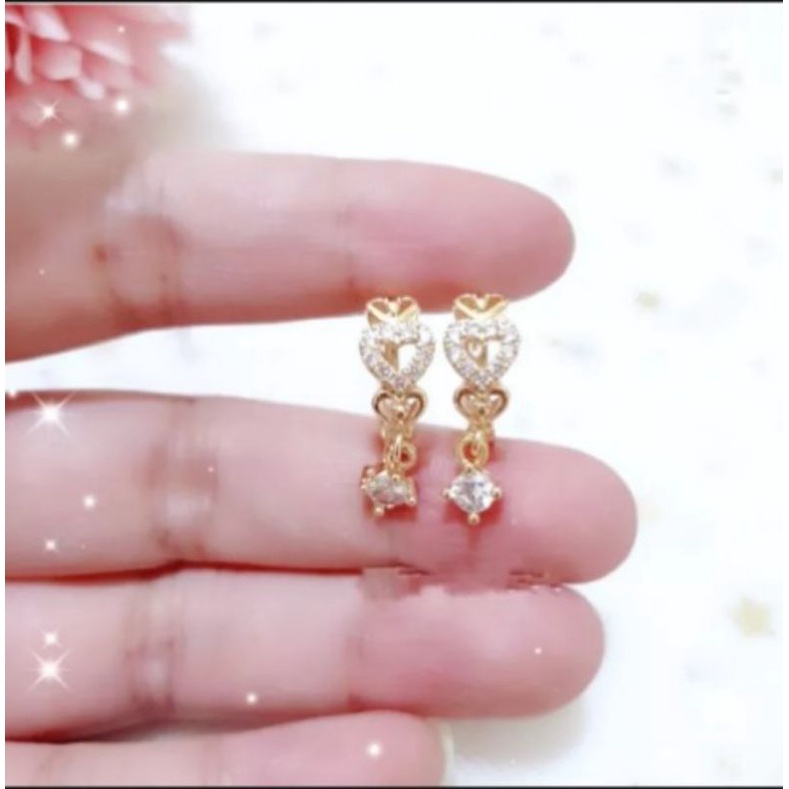 anting clip baris dua lapis titanium gold ankarat tidak luntur