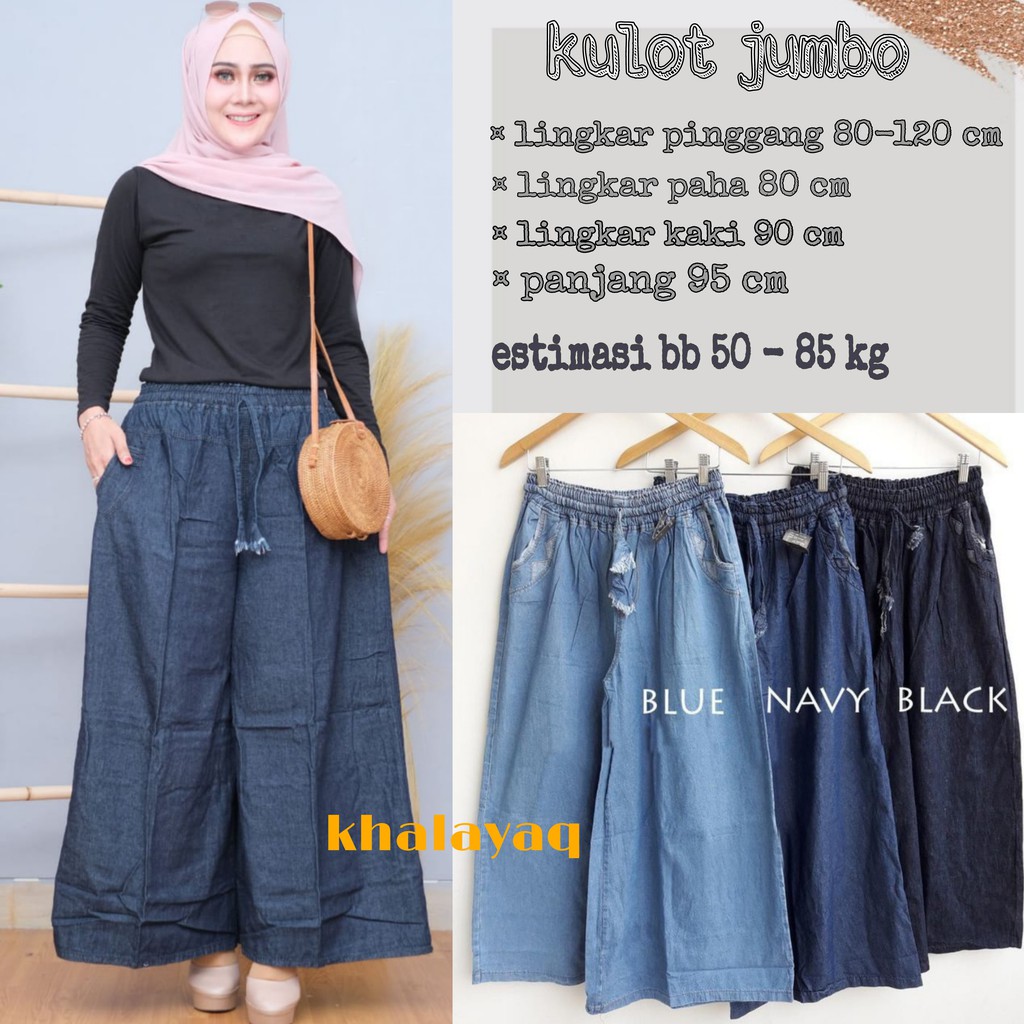 Kulot Jeans Jumbo Wanita Big Size Pinggang Karet