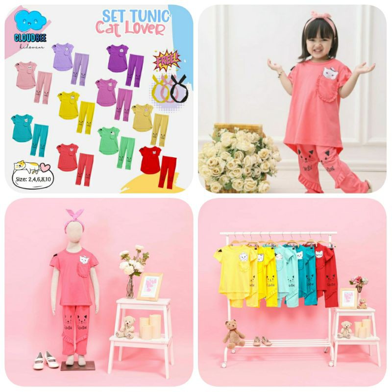SET TUNIC edisi CAT LOVER by CLOUDBEE free bandana korea