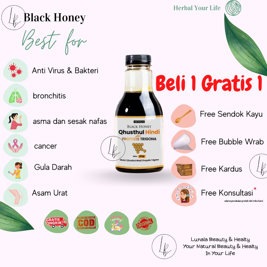 Madu Hitam Pait Qhusthul Hindi plus Propolis Trigona Black Honey Herbal Alami Brotowali Sambiloto Ke