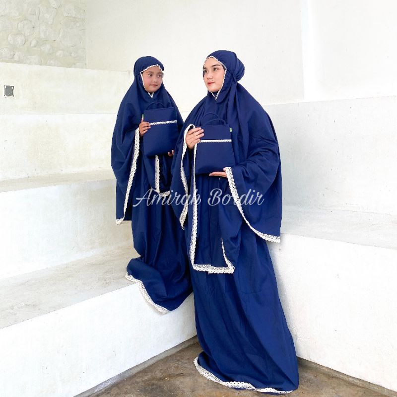 MUKENA COUPLE / MUKENA SARIMBIT MURAH KATUN POLOS RENDA RAJUT DEWASA ( IBU) &amp; ANAK ( 1,5 TAHUN - 16 TAHUN)