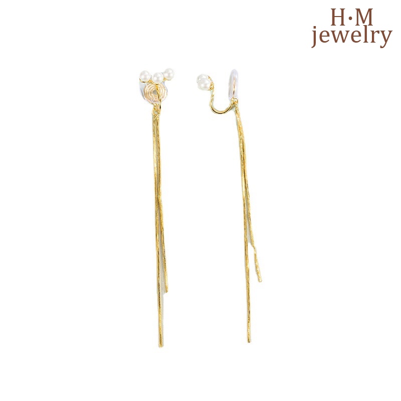 Anting Gantung Panjang Model Rumbai Aksen Mutiara Simpel Untuk Wanita