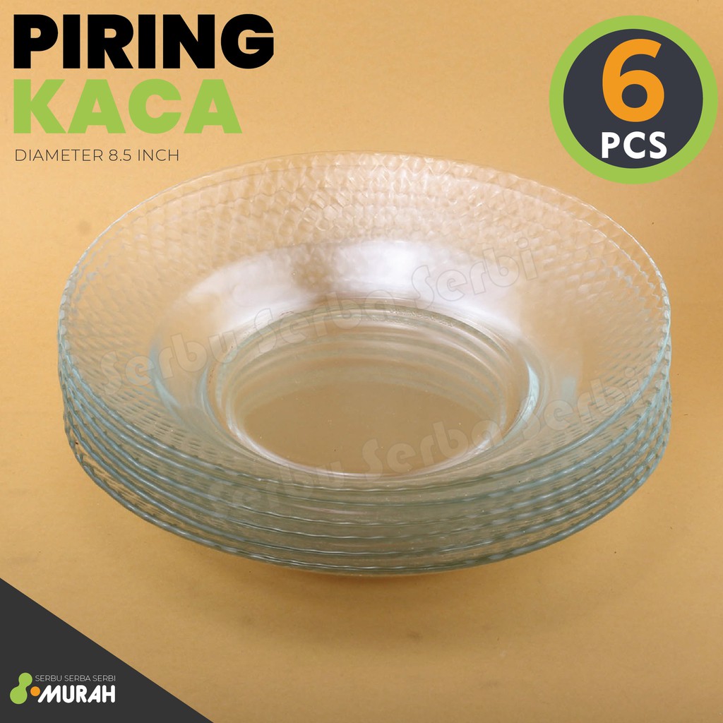 SERBU MURAH - SET 6 PCS - PIRING KACA P949  - Piring Cantik -  Piring Kaca Souvenir - Piring Emboss