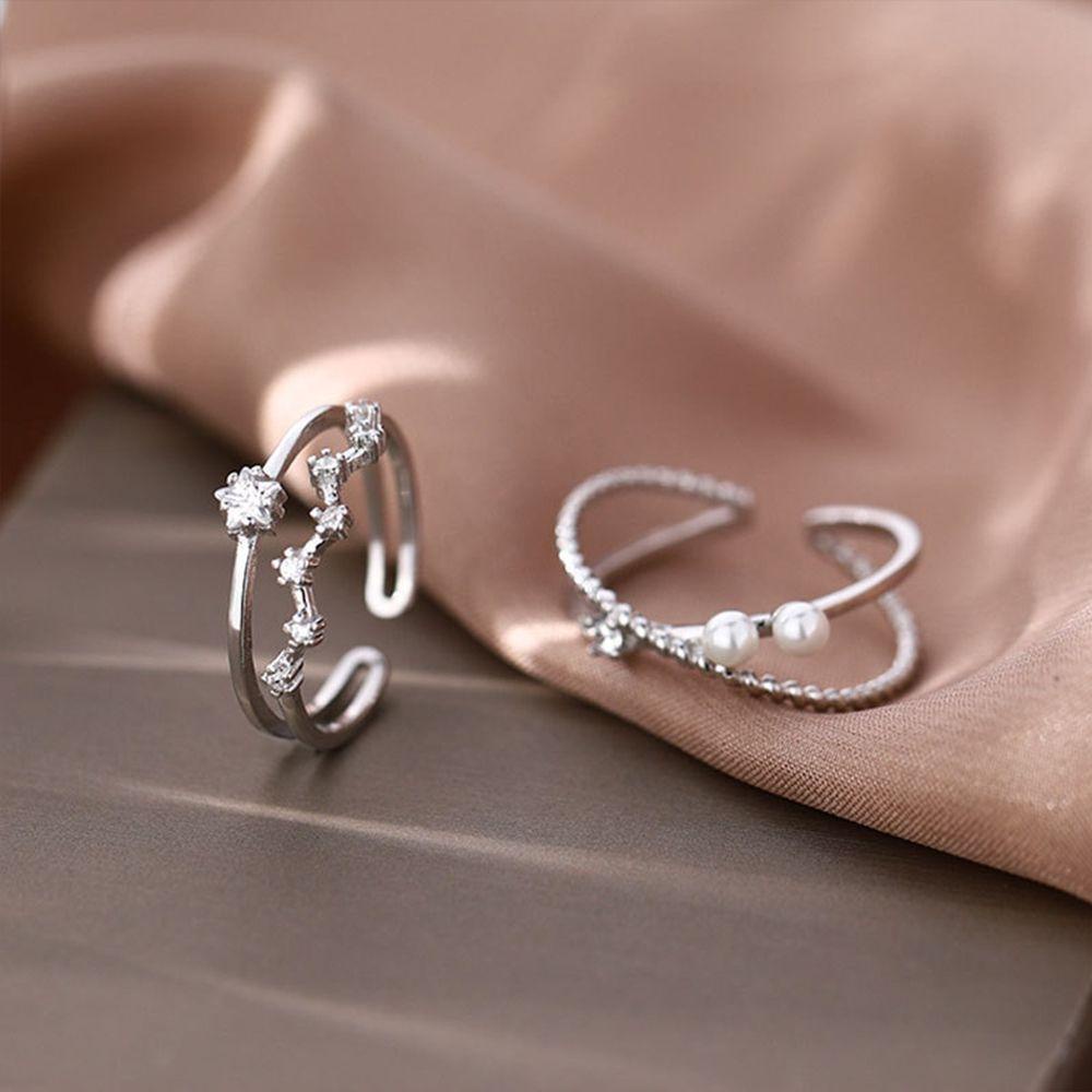 Mxbeauty Cincin Gaya Korea Gadis Ins Double-layered Minimalist Temperamen Adjustable Rings