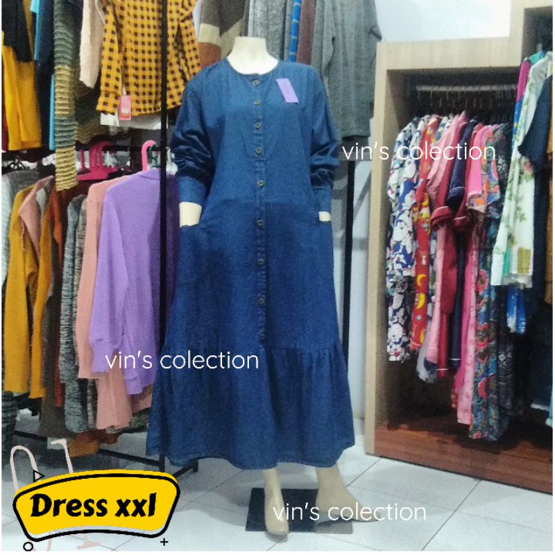 Gamis Wanita Jeans ld120-pj135cm Baju Dress Jumbo