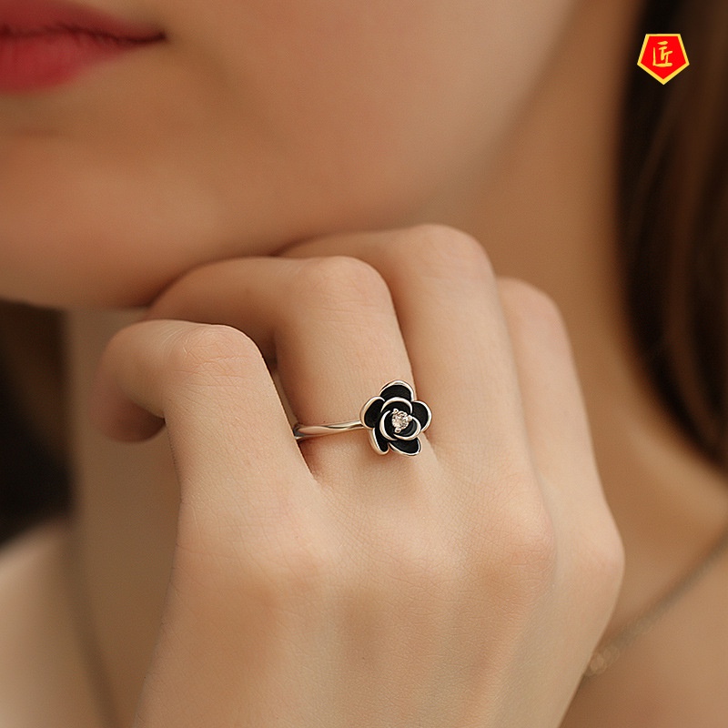 [Ready Stock]Creative 925 Silver Rose Diamond-Studded Ring Women's Fashion