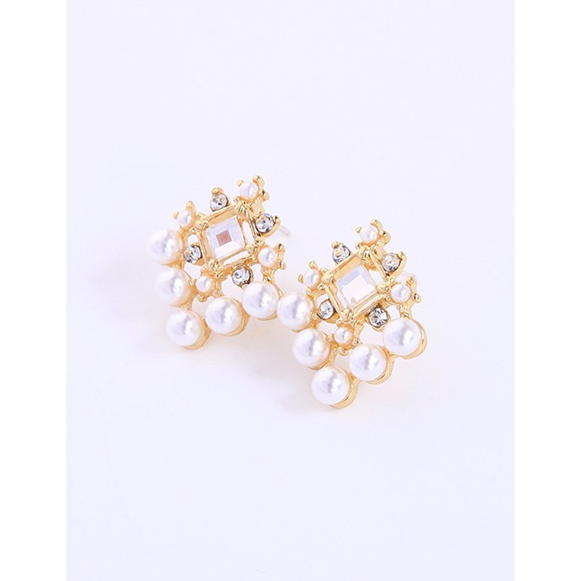 LRC Anting Tusuk Fashion Gold 925 Sterling Silver Pearl Geometric Earrings D17364