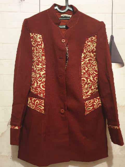 New Batik Blazer Merah Marun Baju Kerja Kantor Wanita Bank Guru Dosen Jas Formal Cantik