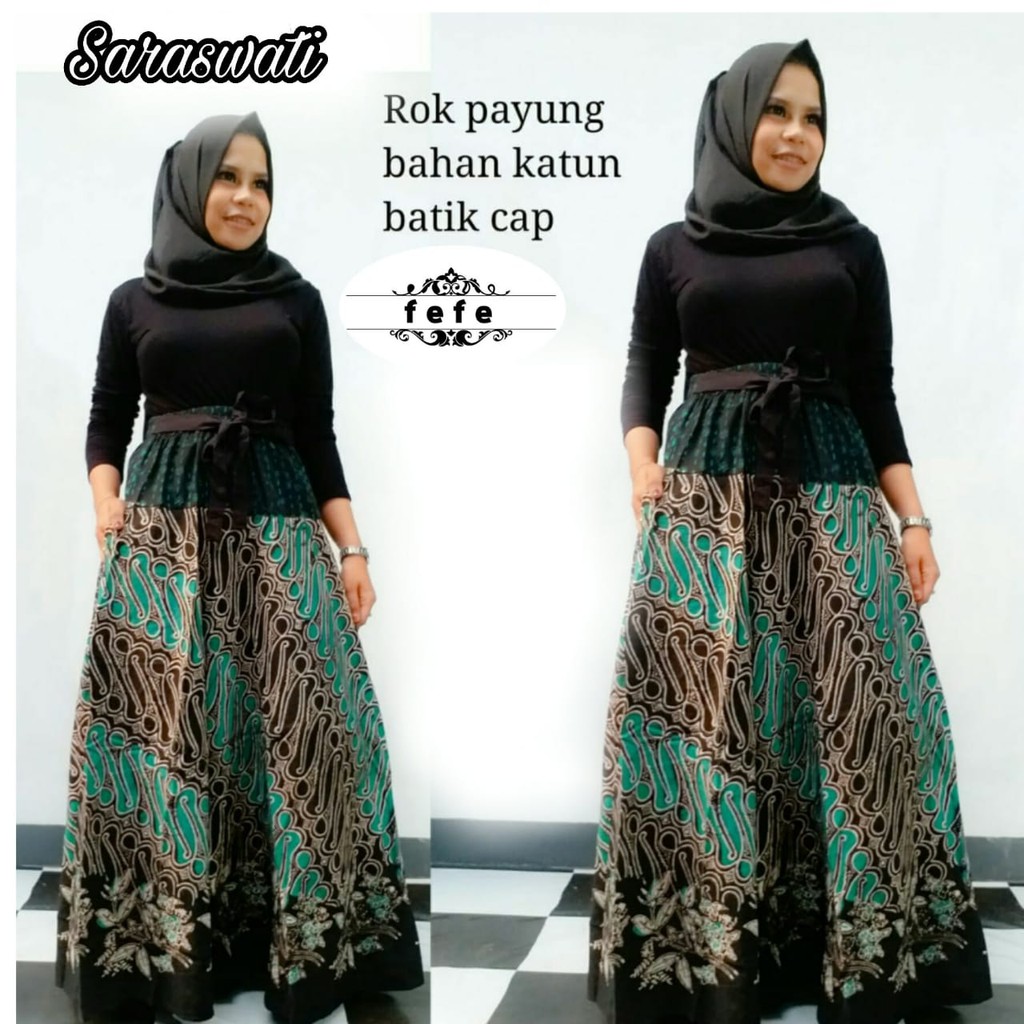 ROK BATIK WANITA MODEL TERBARU BAHAN KATUN BATIK CAP ROK SARASWATI