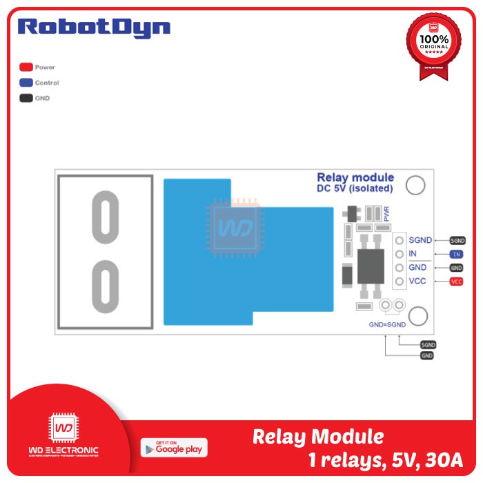 RobotDyn Relay 1 channel 5V 30A relay module