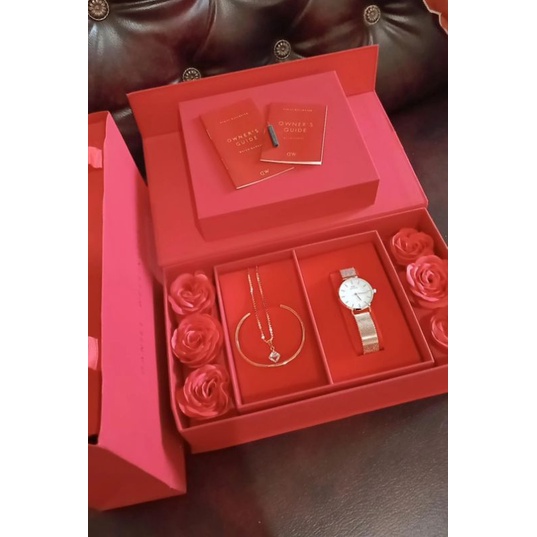 Jam Tangan Wanita DW 1 Set Rosegold (Jam Tangan+Bangle/Gelang+Kalung)