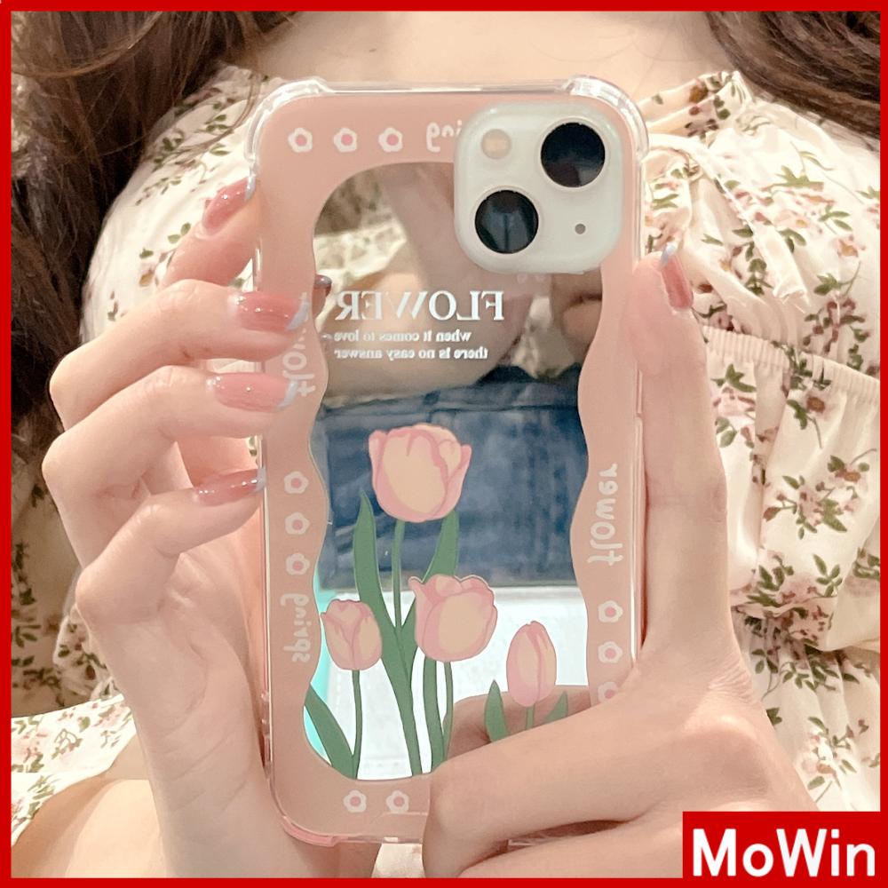 iPhone Case Acrylic HD Makeup Mirror Airbag Shockproof Protection Camera Green Pink Flowers Compatible For iPhone 11 iPhone 13 Pro Max iPhone 12 Pro Max iPhone 7 Plus iPhone xr