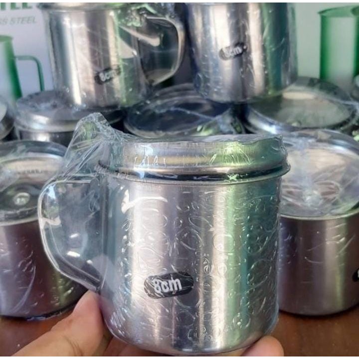 Gelas Kopi Stainless + Tutup - Gelas Mug Cangkir Peralatan Minum Kopi Dan Teh Tahan Panas