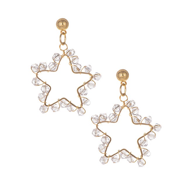 LRC Anting Tusuk Fashion Gold Alloy Pentagram Crystal Stud Earrings F50968