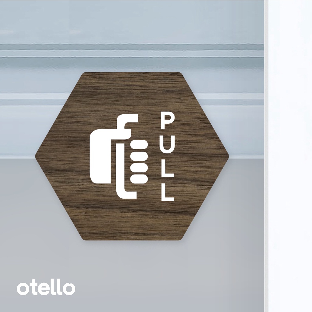 Papan Push Pull Sign Acrylic Modern Hexagon Minimalist Signage Board Label Akrilik Kayu Pintu Tempel Sticker Pintu Kafe Restoran Kantor Gedung