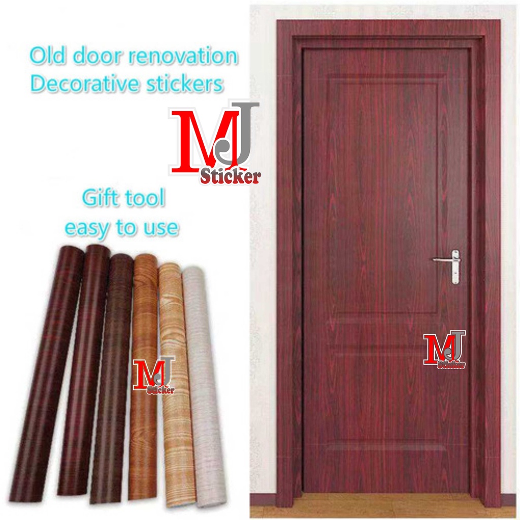 Stiker Pintu Rumah Kamar Mandi Anti Air Lebar 122 Cm Motif Marmer dan Serat Kayu / Wallpaper / Walpa