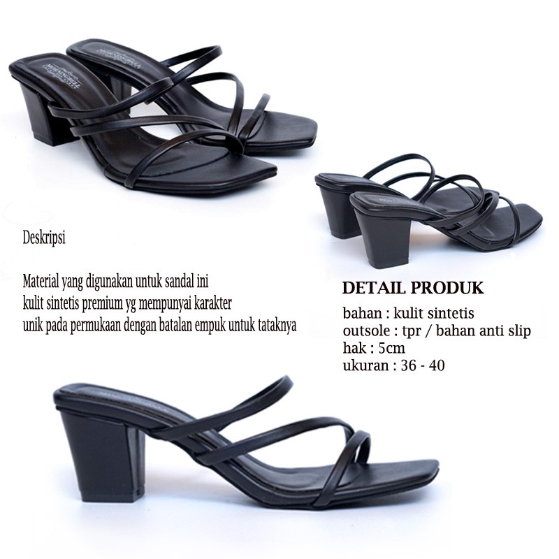 morningbell - sandal hak kotak silang 3 / sandal wanita hak kotak 5cm