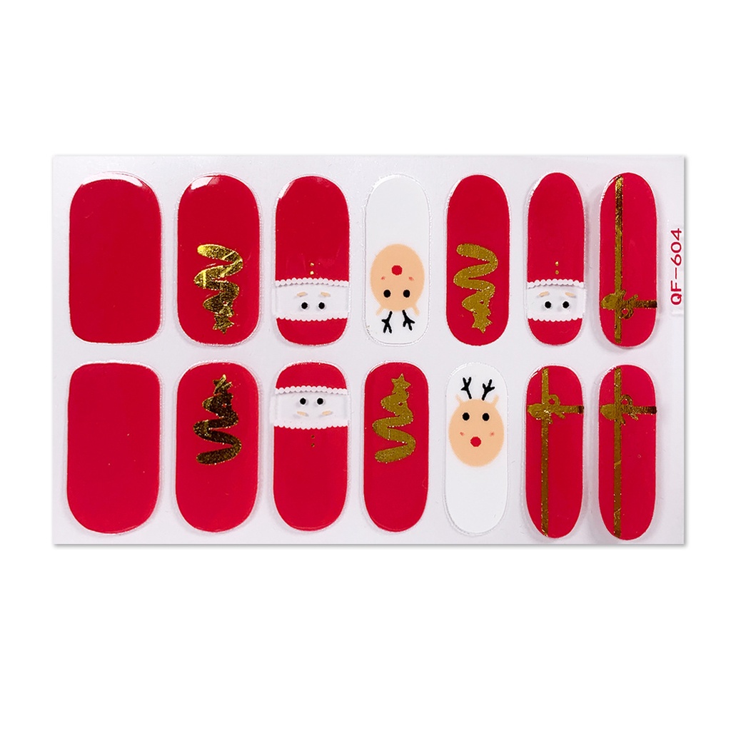 #Curved Stiker Kuku Premium Motif Christmas Xmas Red Merah 3D | Nail Sticker 14 PCS