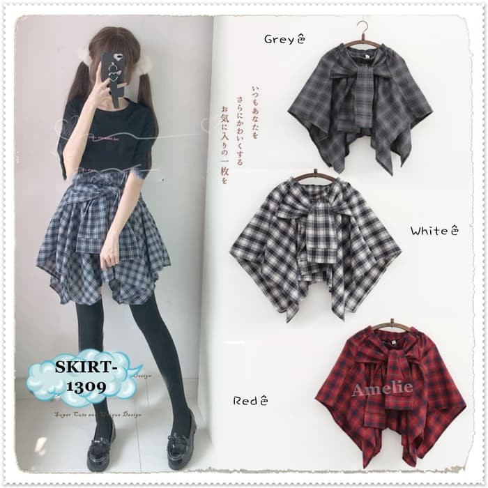 Rok Mini Mini Skirt Kotak Harajuku Jepang Korea Import 1309 Red White