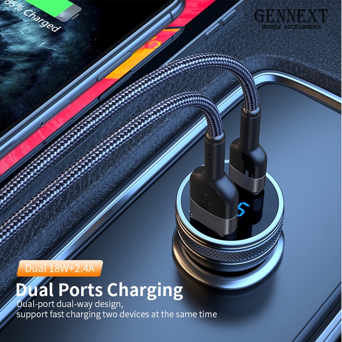 GENNEXT Car Charger Fast 2 Port PD USB QC 3.0 TYPE C Output Saver Mobil CASAN CHARGING