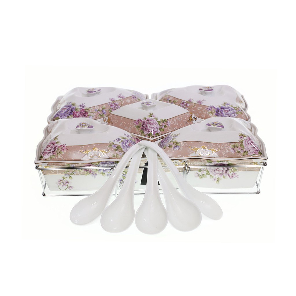 Wadah saji Semanggi B786 MAGNOLIA Merek VINCENZA Alat saji makanan (prasmanan) porselen cantik denga